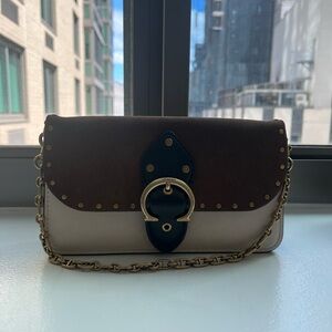 Coach Brown and Cream Chain Strap Shoulder Bag